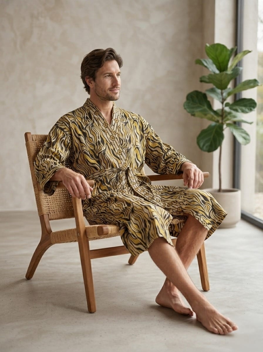 Pure Cotton Boho Men Kimono Robe