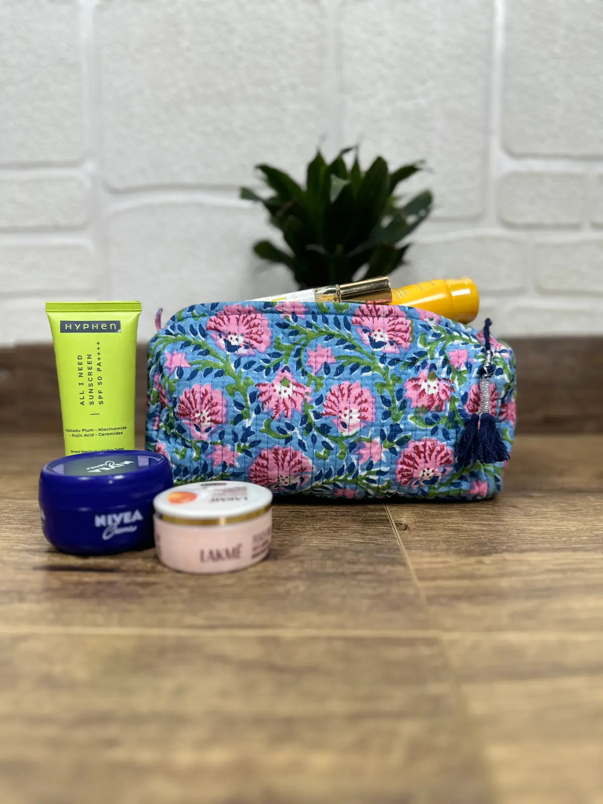 block-printed Toiletry & Makeup Bag