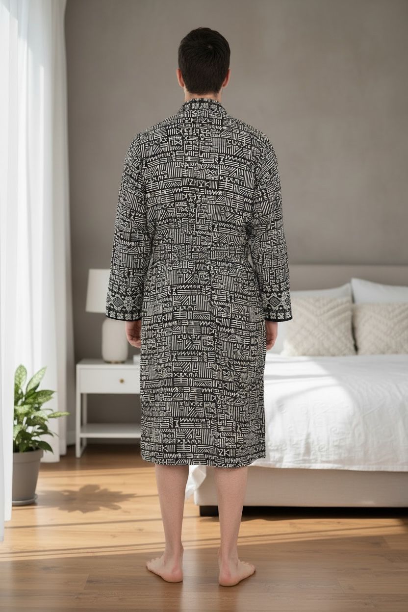 Pure Cotton Handblock Men Kimono | Indian Printed Man House Robe, Boho Beach Coverup Dressing Gown, Lightweight Loungewear, Gift For Him Dad