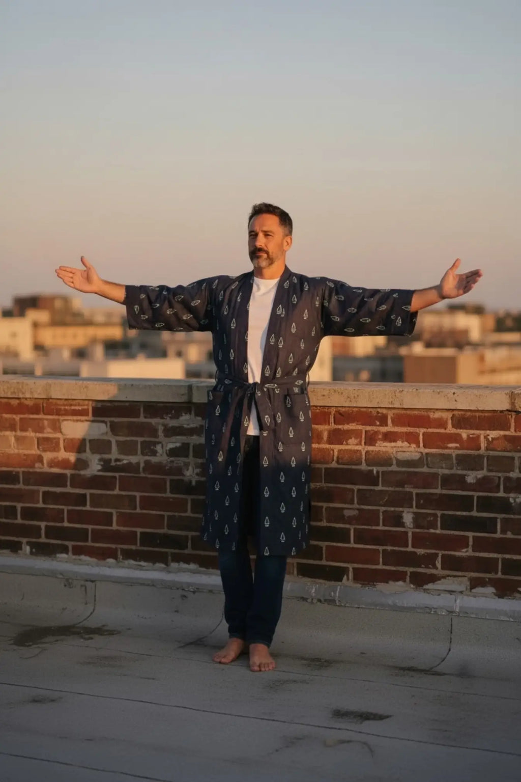 Unisex Cotton Kimono Robe in geometric