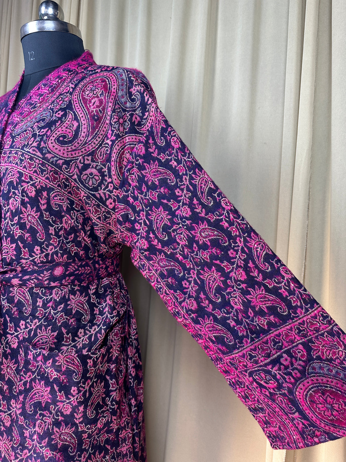 Yak Wool Blend Women Kimono Robe, Cozy Warm Winter Romance Loungewear, Purple Paisley Cardigan House Coat with Pockets Quirky Christmas Gift