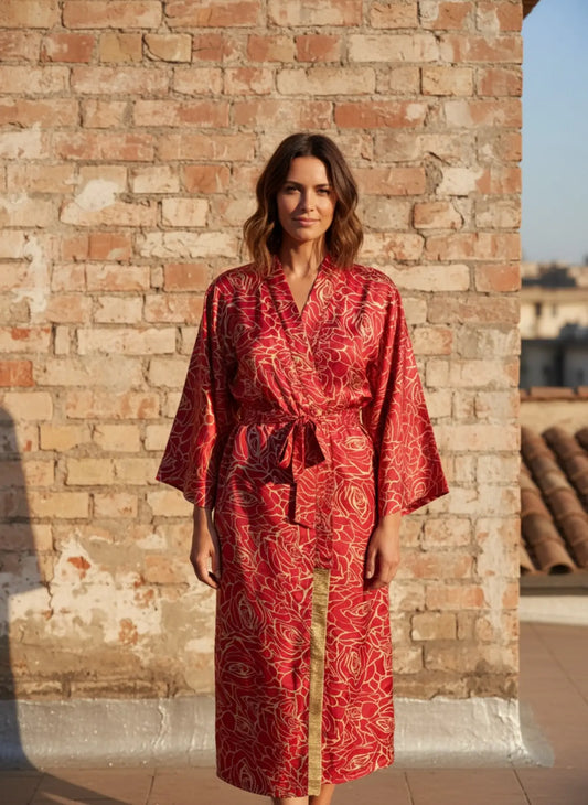 Recycle Silk Sari Women Kimono | Boho Chic Robe House, Beach Cover Up Vintage Bridesmaid Lounge Dressing Gown l Resort Wear Gypsy Nightwear