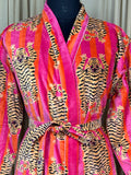 Luxury Velvet Kimono Unisex House Robe | Boho Jacket Autumn Winter Christmas Gift Elegant Reversible Cotton Lined | Quirky Gown Animal print