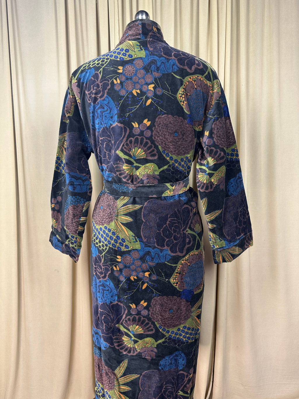 Luxury Velvet Kimono Unisex House Robe | Boho Jacket Autumn Winter Christmas Gift Elegant Reversible Silk Lined | Quirky Gown Black Floral