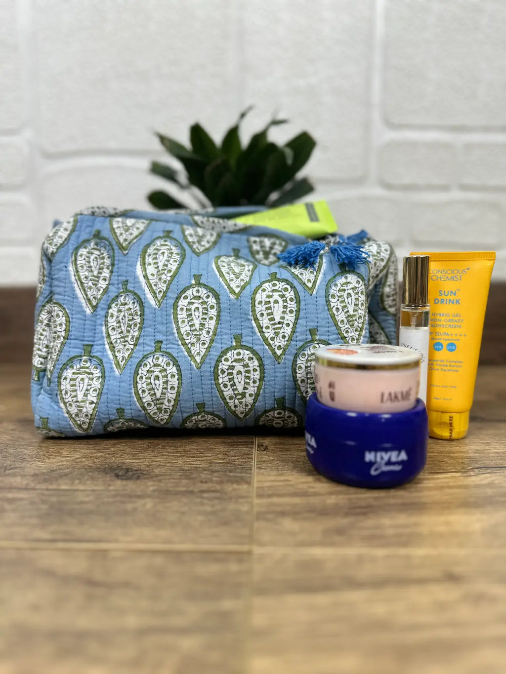 block-printed Toiletry & Makeup Bag