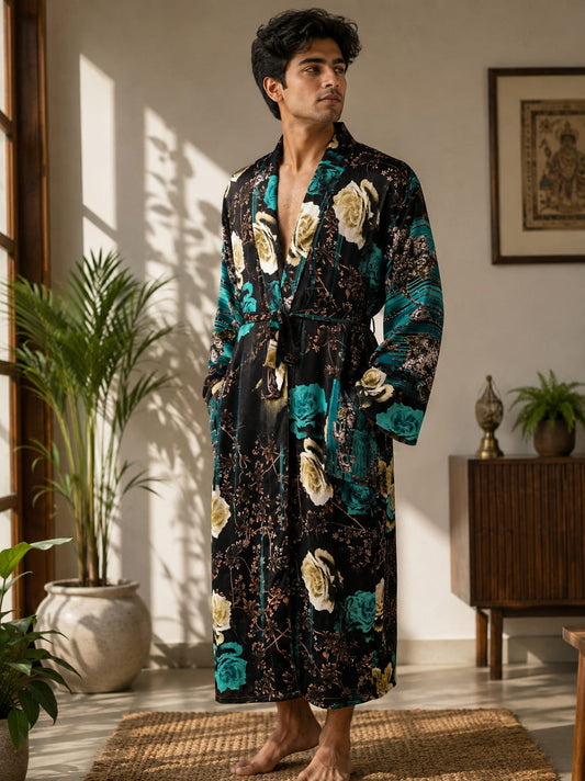 Silky Soft Mens Kimono Robe | Masculine Elegant Classic Sustainable Vintage House Robe gift, Timeless Comfy Lounge Beach Cover Up, Nightwear