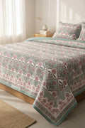 Pure Soft Cotton Bedsheet Set with Pillow Covers | Jaipuri Hand Block Floral,Queen/King Size Summer Bedspread | Boho Home Decor Luxury Gifts
