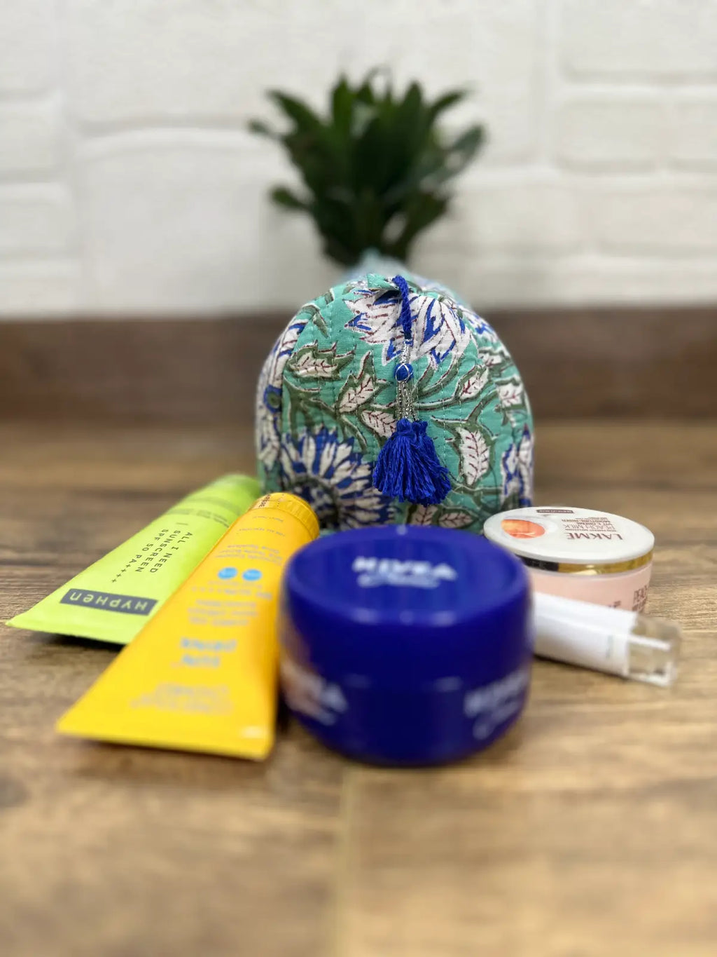 Block Print Toiletry & Makeup Bag | Quilted Wash Bag