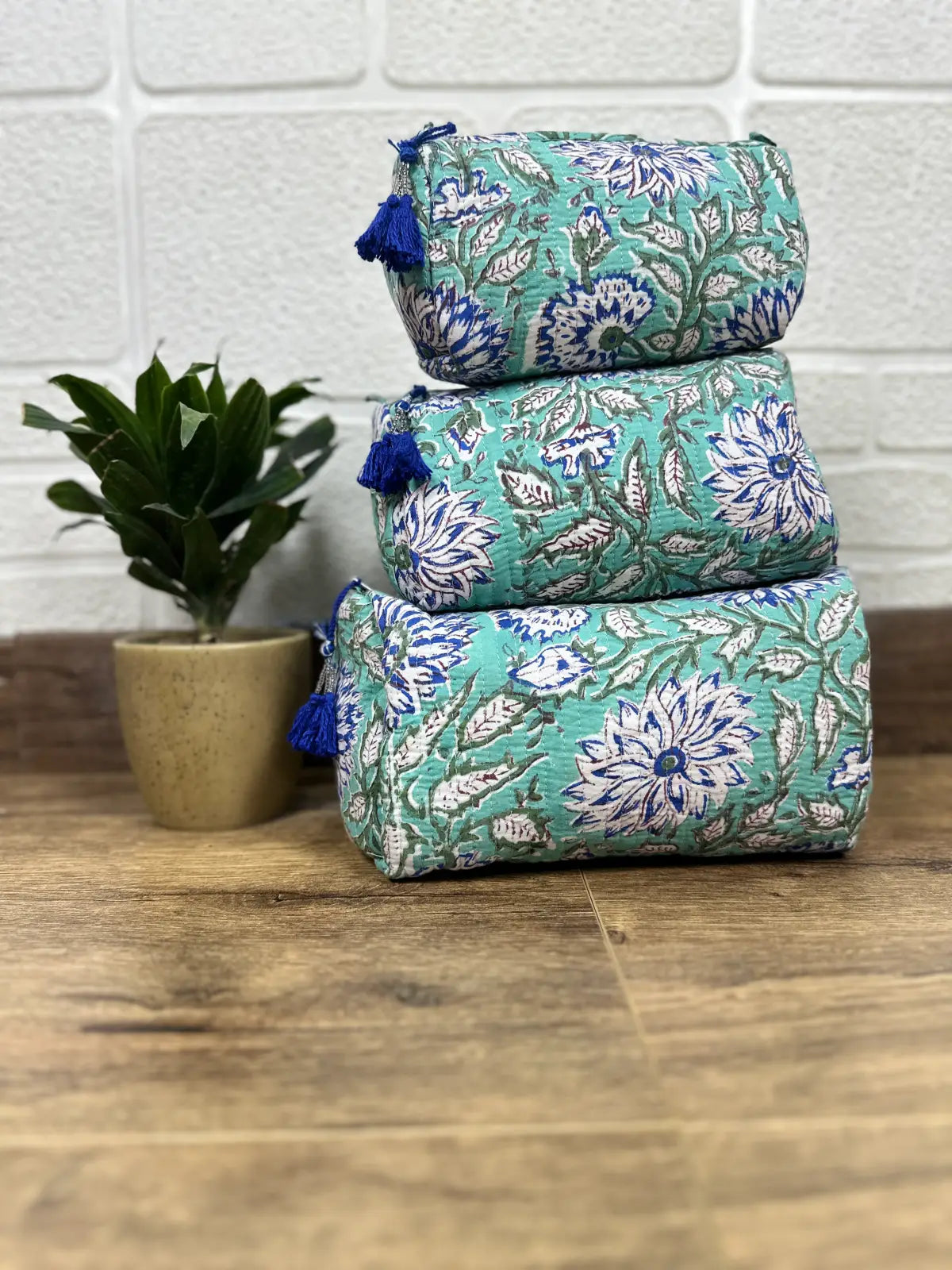 Block Print Toiletry & Makeup Bag | Quilted Wash Bag