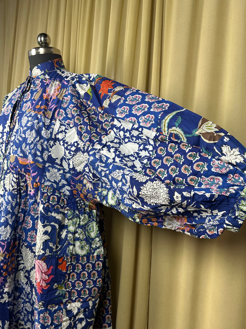 Women's Cotton Patchwork Dress in blue