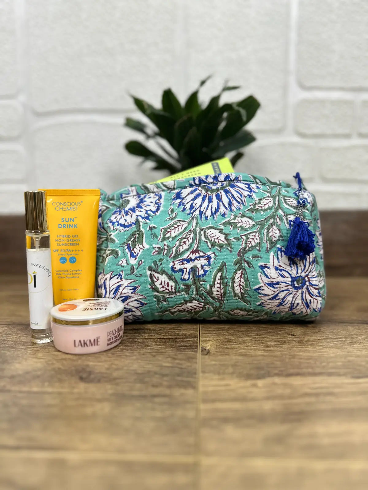 Block Print Toiletry & Makeup Bag | Quilted Wash Bag