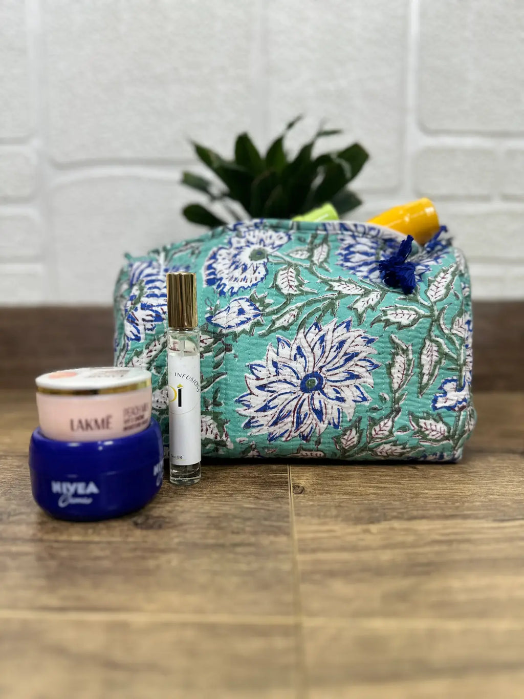 Block Print Toiletry & Makeup Bag | Quilted Wash Bag