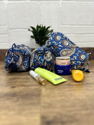 Block Print Toiletry & Makeup Bag | Quilted Wash Bag