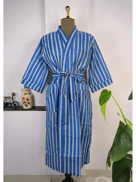 Boho-Kimono aus Baumwolle, Hausmantel, indisches handbedrucktes Blumenmuster, leichtes Sommer-Luxus-Strandurlaubs-Yacht-Cover-Up, atemberaubendes Kleid