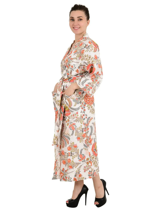 Kimono imprimé à la main en coton gaufré pur botanique floral | Perfect Summer House Bath Robe Floral Spa, Beach Coverup Bloom Botanique pour elle