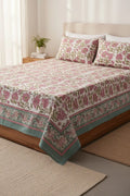 block-printed Organic Cotton Bedsheet & Pillow Cover Set in floral