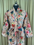 Unisex reversible Velvet Kimono Robe in pink floral