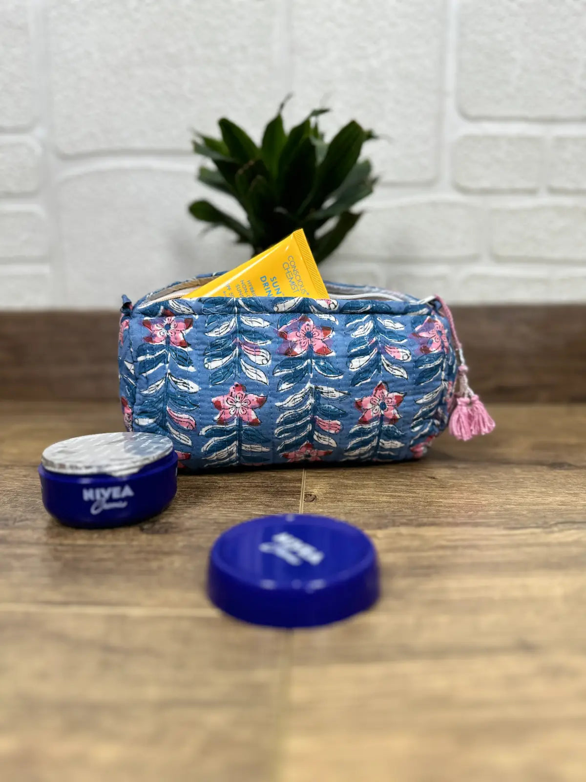 block-printed Toiletry & Makeup Bag