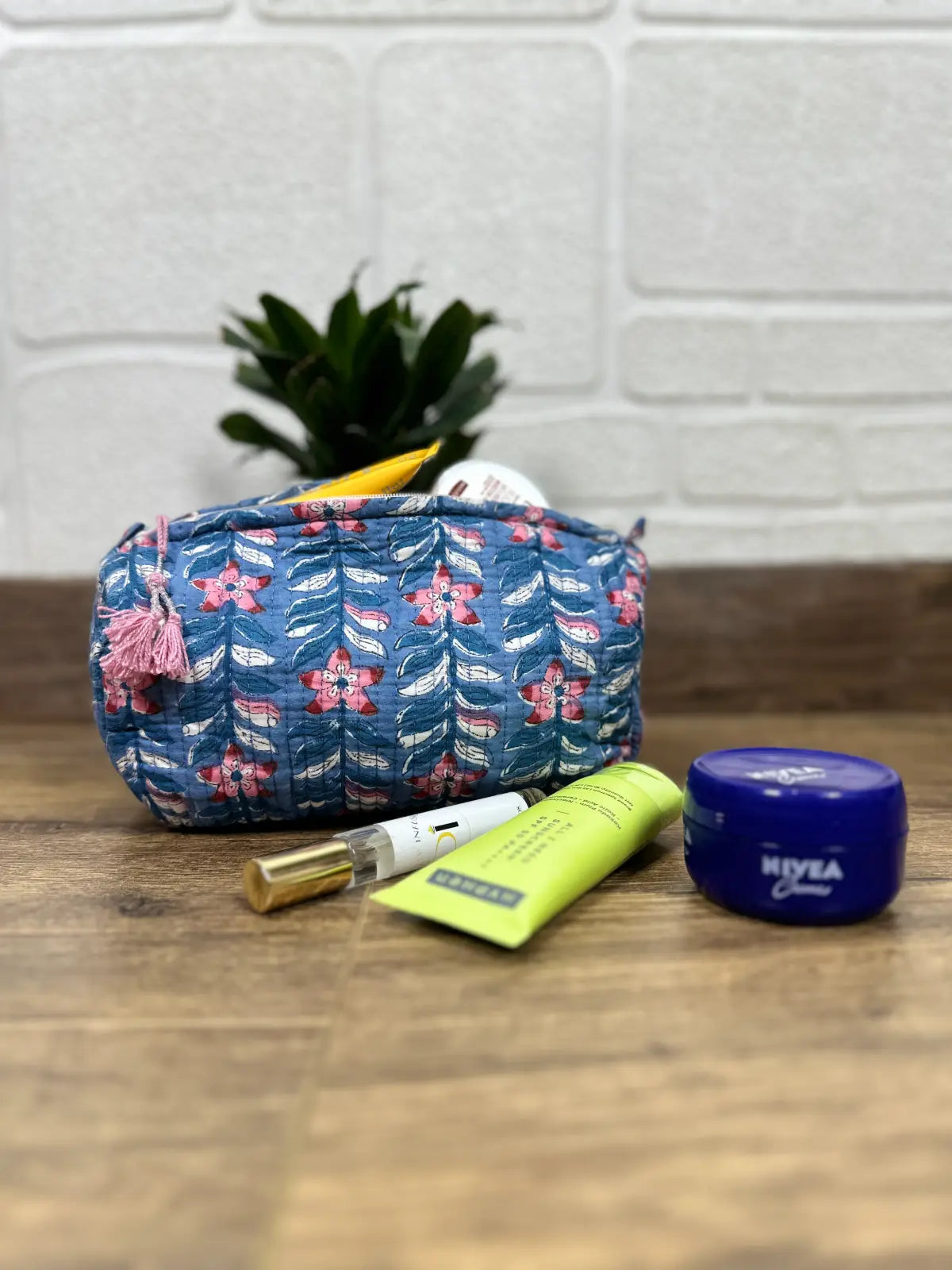 block-printed Toiletry & Makeup Bag