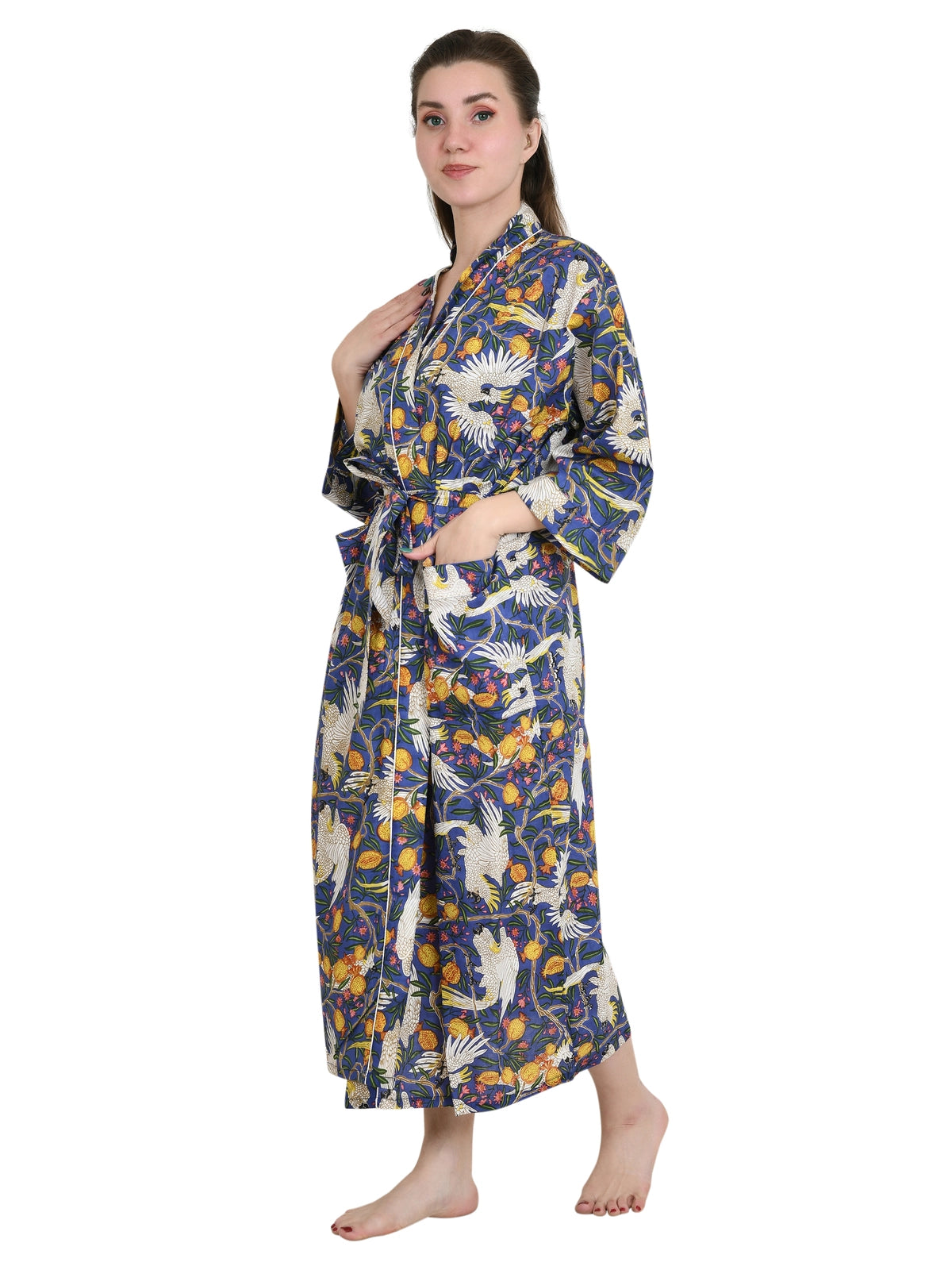 Pure Cotton Handblock Kimono Floral Boho House Bath Robe Spring Summer Fashion Cardigan | Animal Print Beach Cover Up Bridesmaid Dressing Gown Gift Her