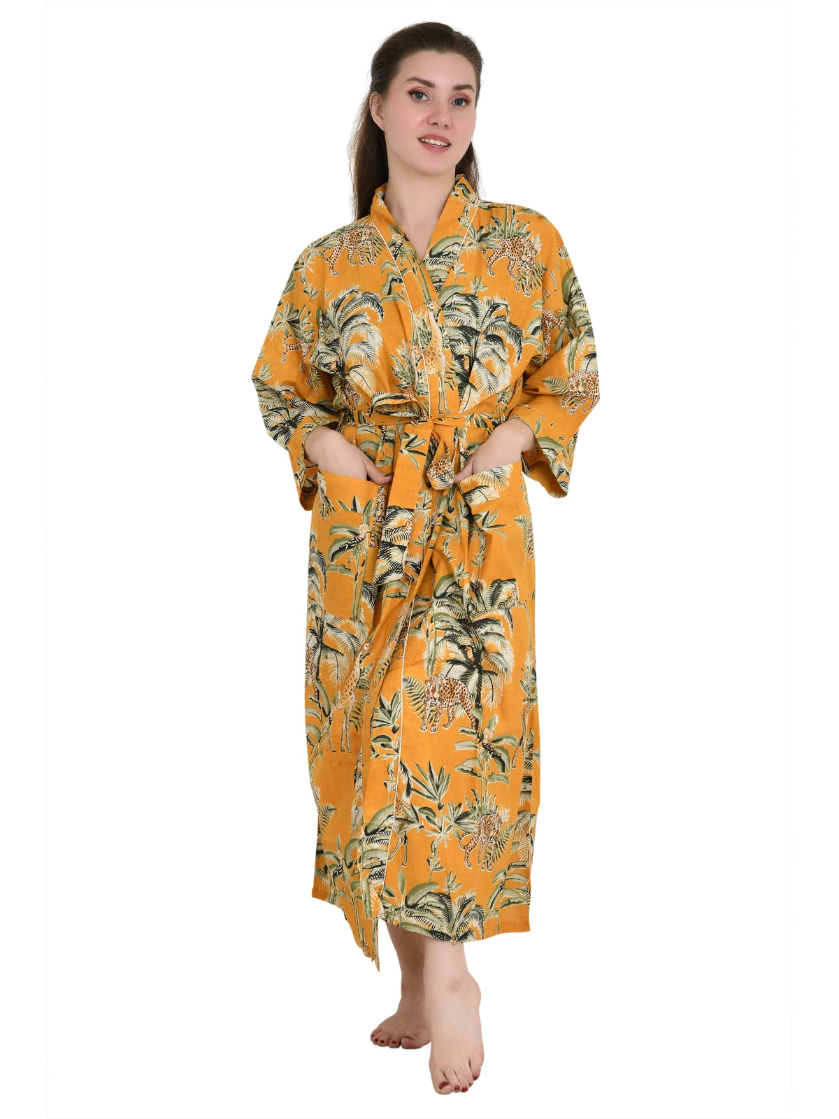 Pure Cotton Handblock Kimono Floral Boho House Bath Robe Spring Summer Fashion Cardigan | Jungle Print Beach Cover Up Bridesmaid Dressing Gown Gift Her