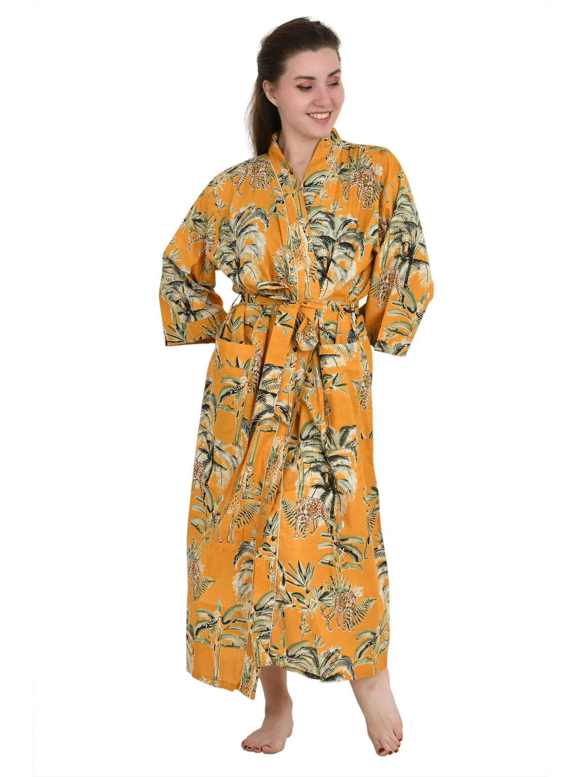 Pure Cotton Handblock Kimono Floral Boho House Bath Robe Spring Summer Fashion Cardigan | Jungle Print Beach Cover Up Bridesmaid Dressing Gown Gift Her