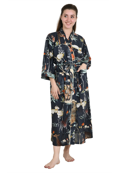 Kimono en pur coton à fleurs, style Boho, Robe de bain pour la maison, Cardigan à la mode printemps et été | Robe de chambre de demoiselle d'honneur à imprimé hibou, cadeau pour elle