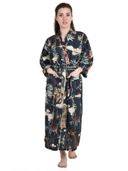 Pure Cotton Handblock Kimono Floral Boho House Bath Robe Spring Summer Fashion Cardigan | Owl Print Beach Cover Up Bridesmaid Dressing Gown Gift Her