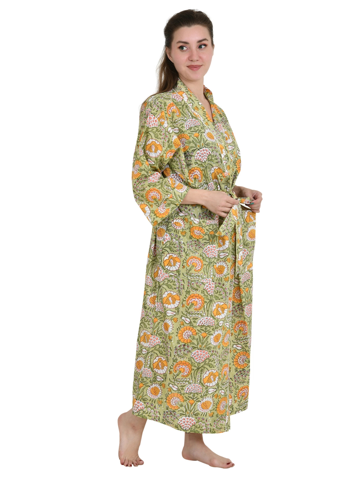 Pure Cotton Handblock Kimono Floral Boho House Bath Robe Spring Summer Fashion Cardigan | Bagru Indigo Print Beach Cover Up Bridesmaid Dressing Gown Gift Her