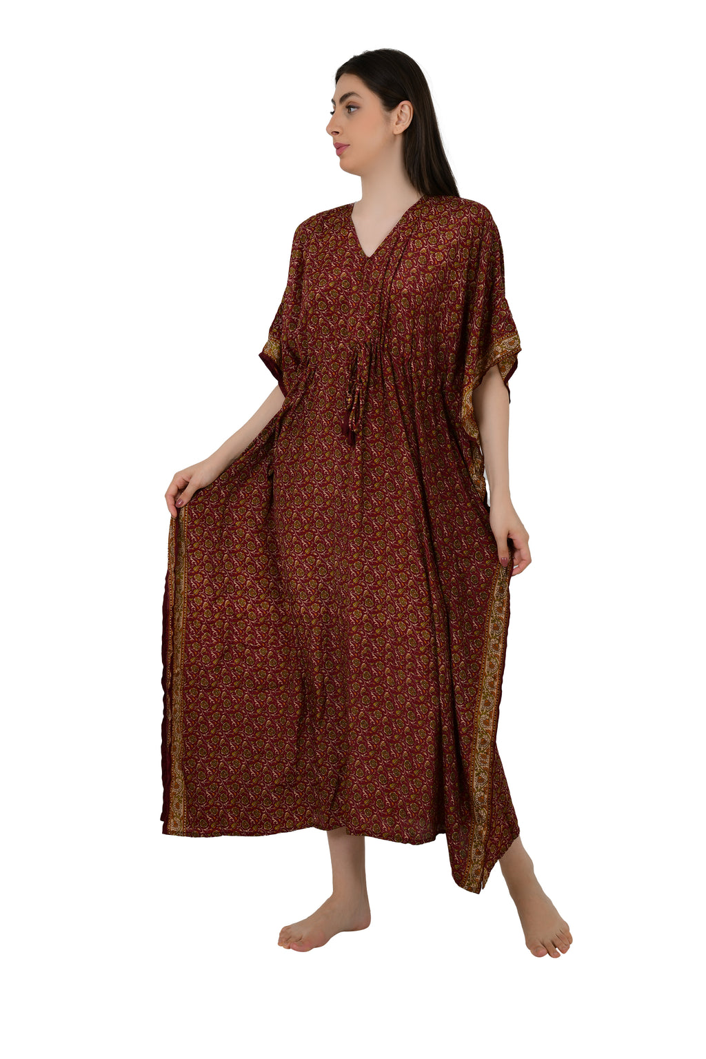 Silk Blend Maxi Dress Women, Summer Loose Fit Luxury Lounge Caftan Beachwear Nightie Nightdress, Flowy Gown Plus Size Modest Dress for Her