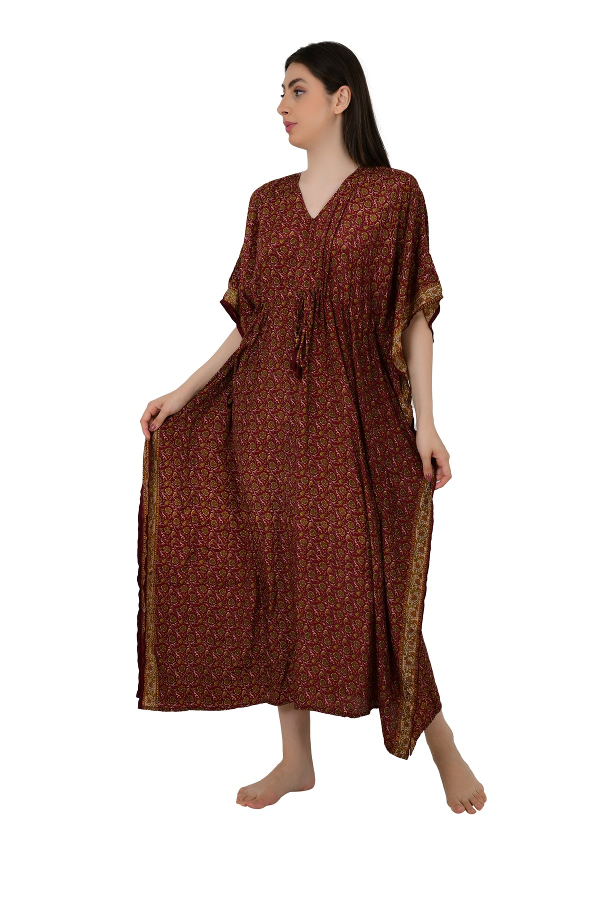Silk Blend Maxi Dress Women, Summer Loose Fit Luxury Lounge Caftan Beachwear Nightie Nightdress, Flowy Gown Plus Size Modest Dress for Her