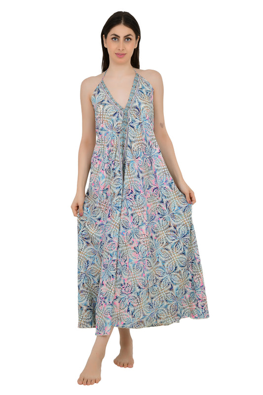 Handmade Floral Halter Maxi Dress: Vintage Boho Sundress