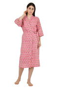 block-printed Cotton Kimono Robe in pink yellow floral