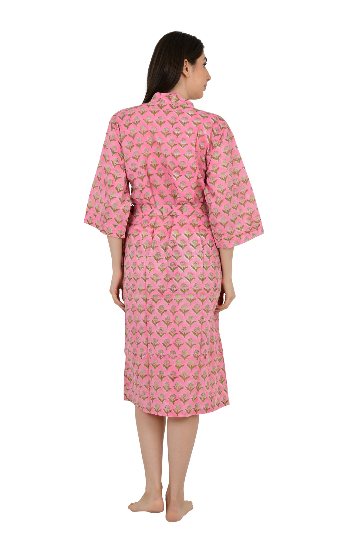 Boho House Robe Indien Coton imprimé à la main Kimono Rose Jaune Floral | Parfait pour les vacances d'été de luxe à la plage, superbe robe pour yacht.