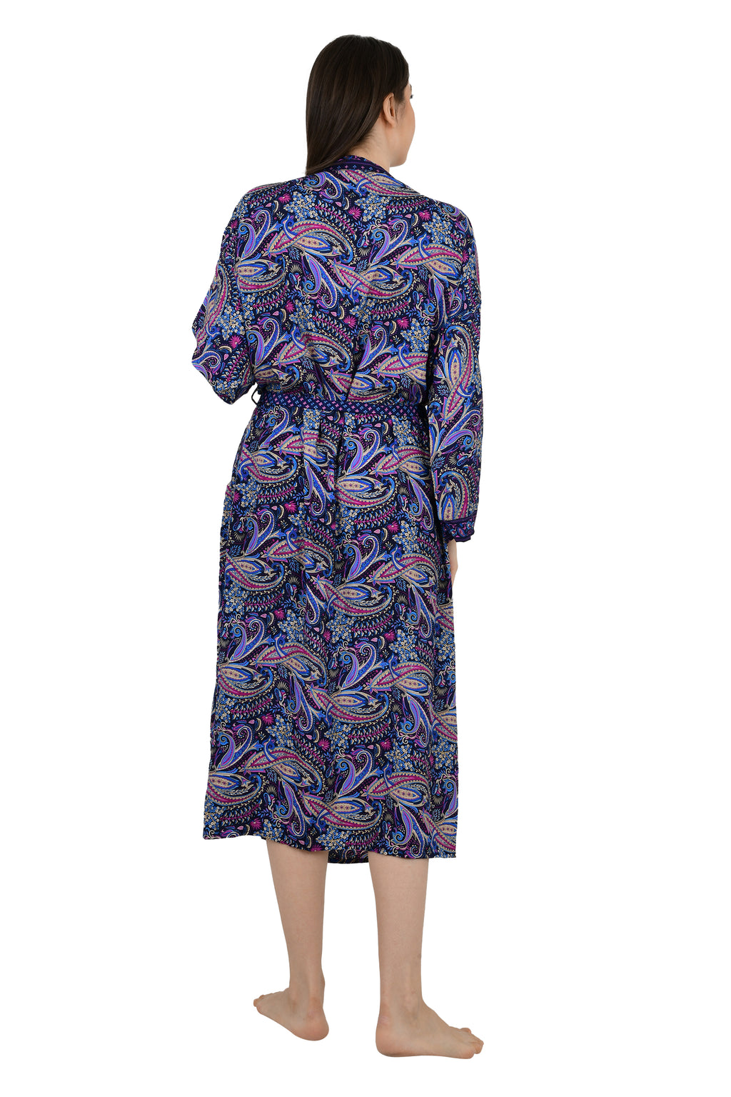 Silk Blend Kimono Robe: Floral Print Long Dressing Gown