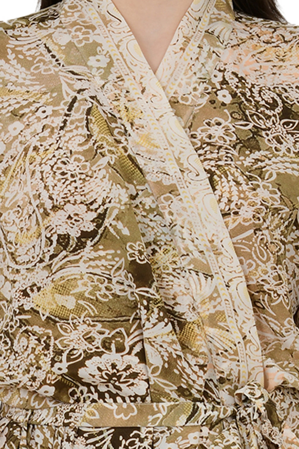 Women's Silk Kimono Robe in beige brown floral