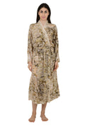 Women's Silk Kimono Robe in beige brown floral