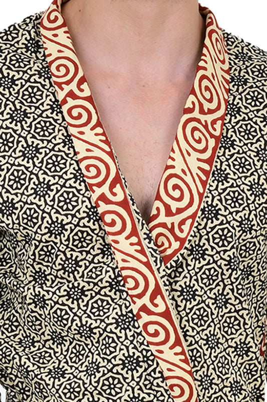 Pure Cotton Handblock Men Kimono | Indian Printed Man House Robe, Boho Beach Coverup Dressing Gown, Lightweight Loungewear, Gift For Him Dad