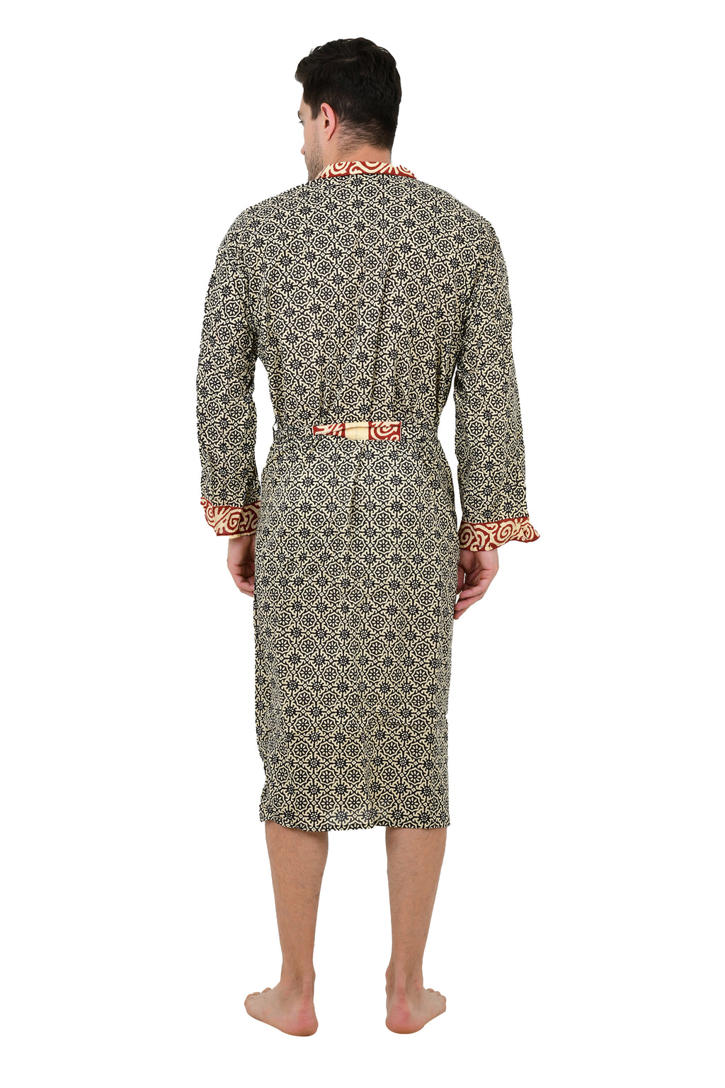 Men's block-printed Cotton Kimono Robe