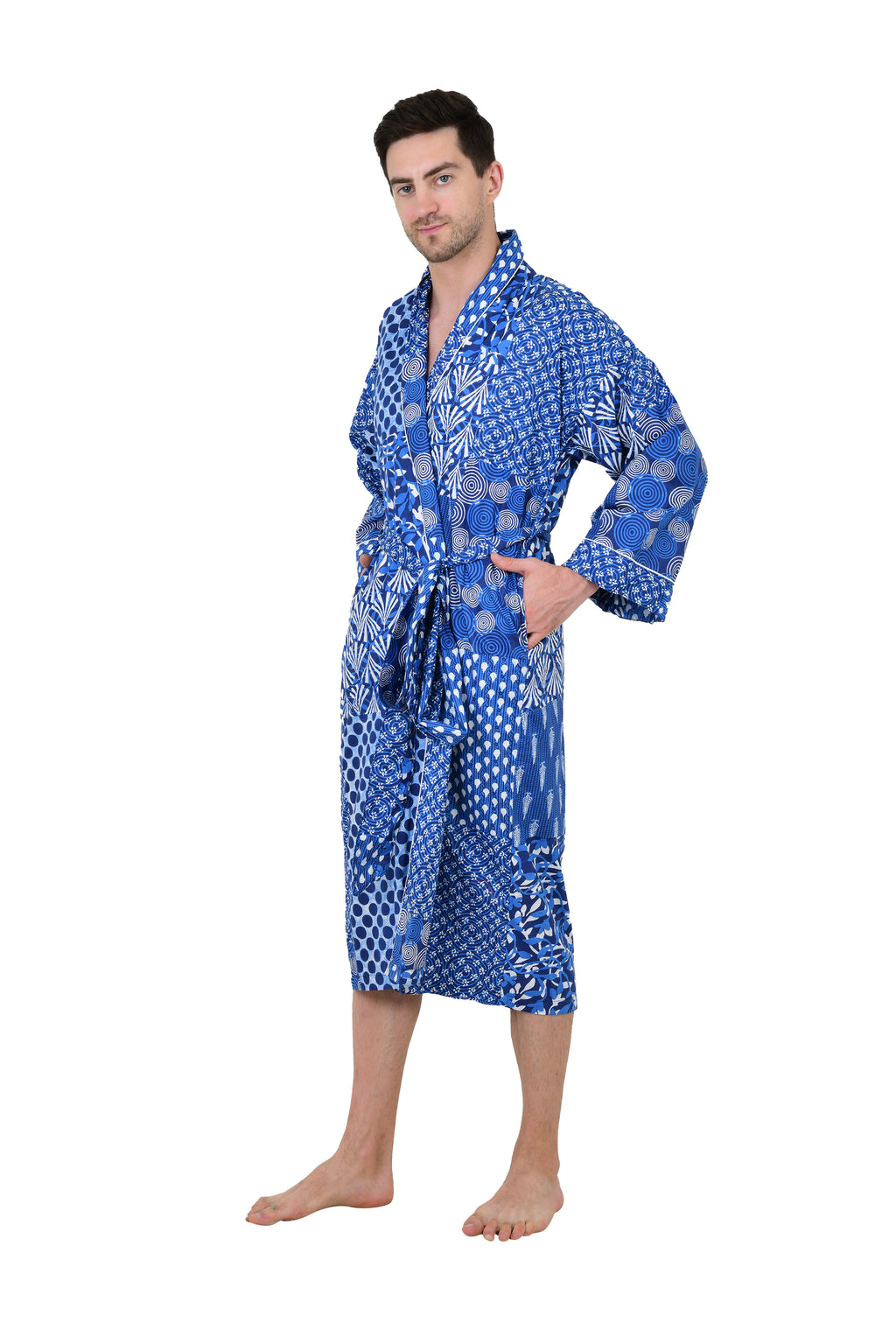 Men's Cotton Long Kimono Robe with pockets