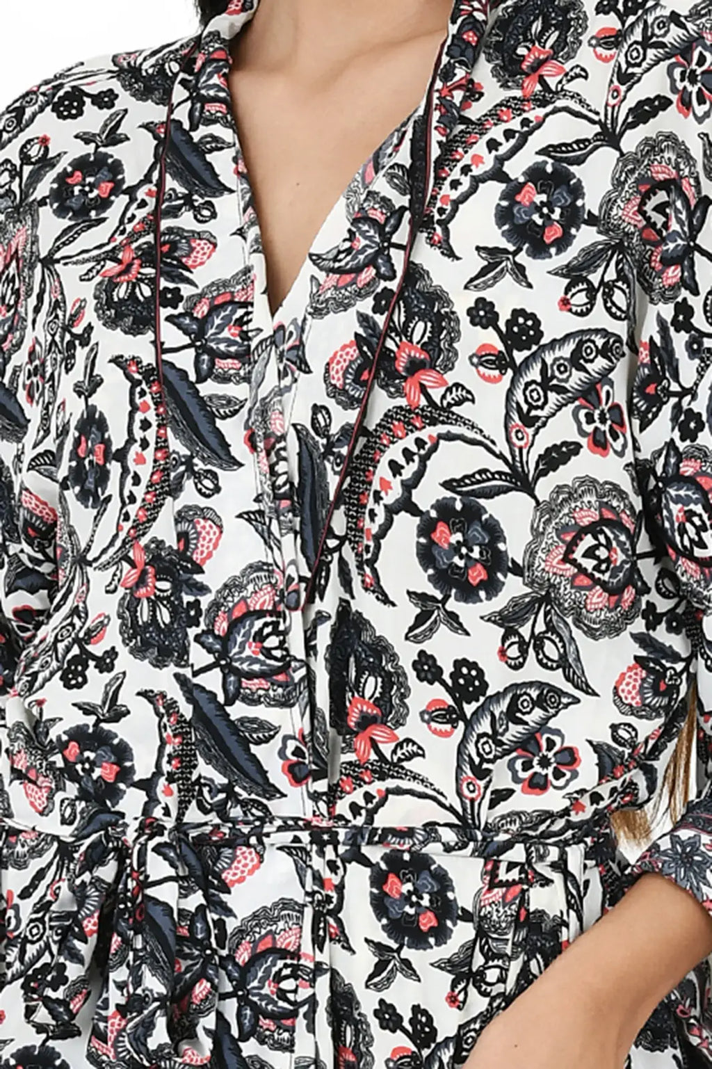 Women's Silk Kimono & Cami Set in white black floral