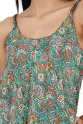 Women's Silk Kimono & Cami Set in green pink paisley