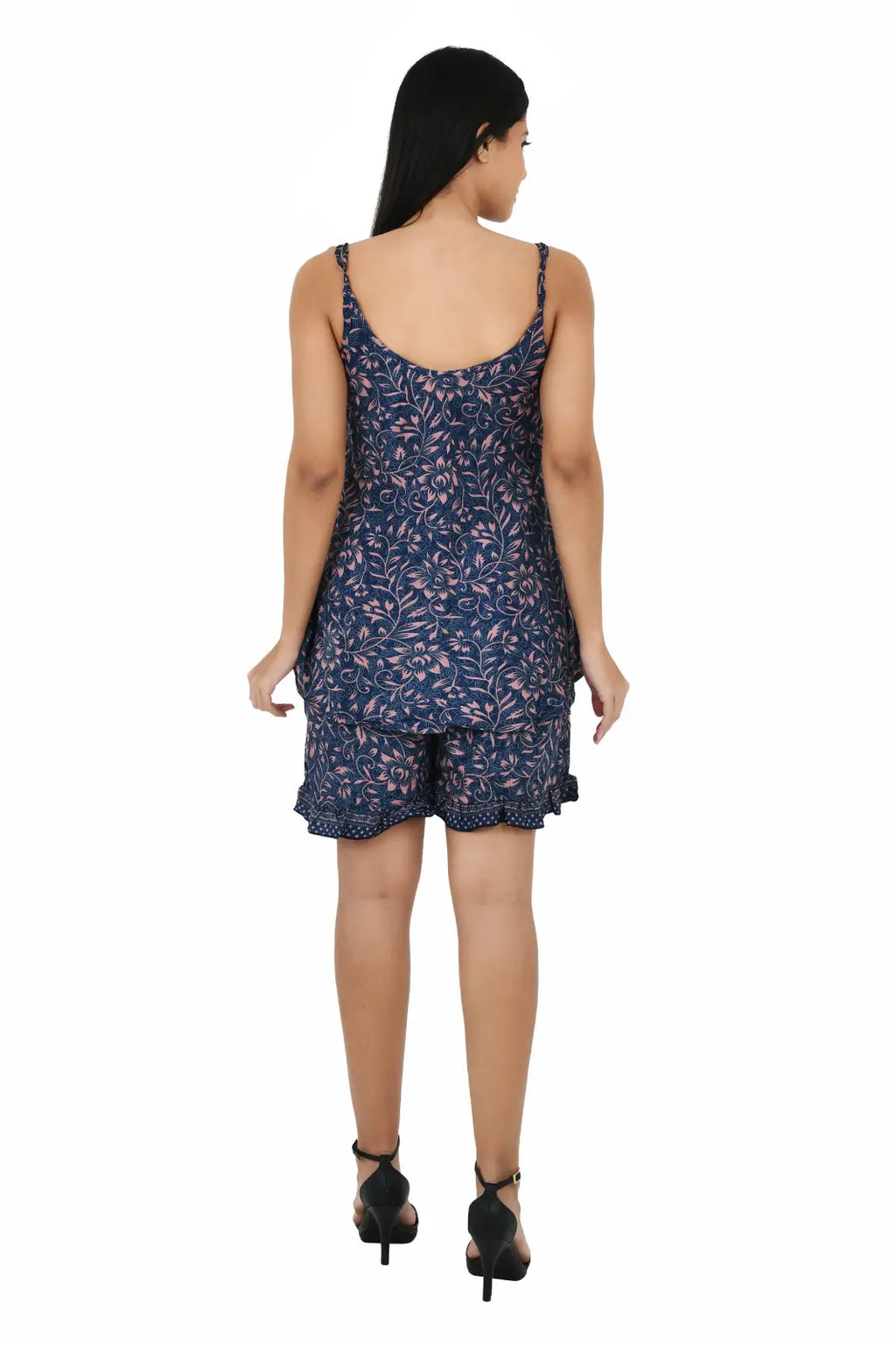 Women's Silk Kimono & Cami Set in blue pink floral