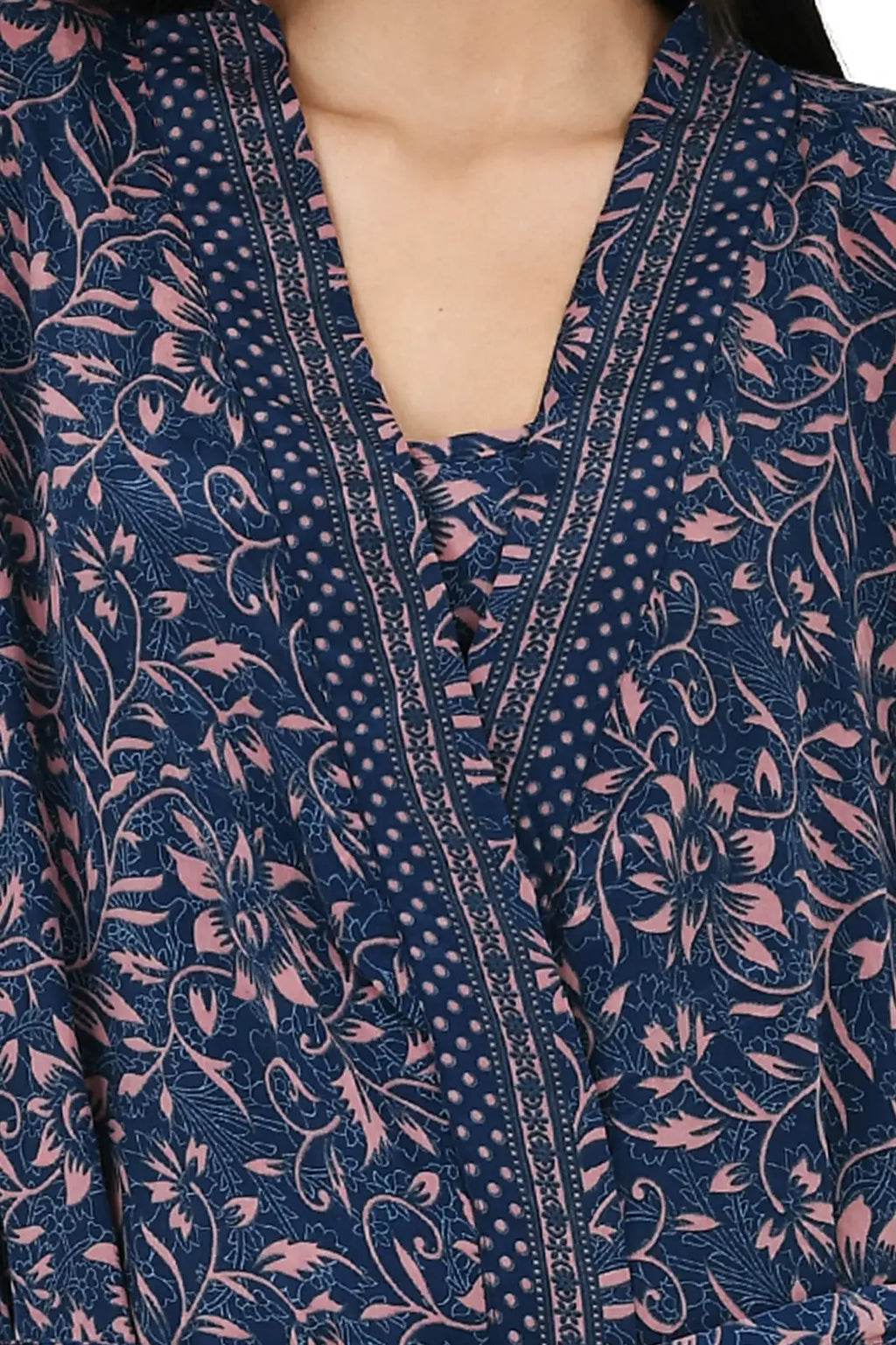 Women's Silk Kimono & Cami Set in blue pink floral