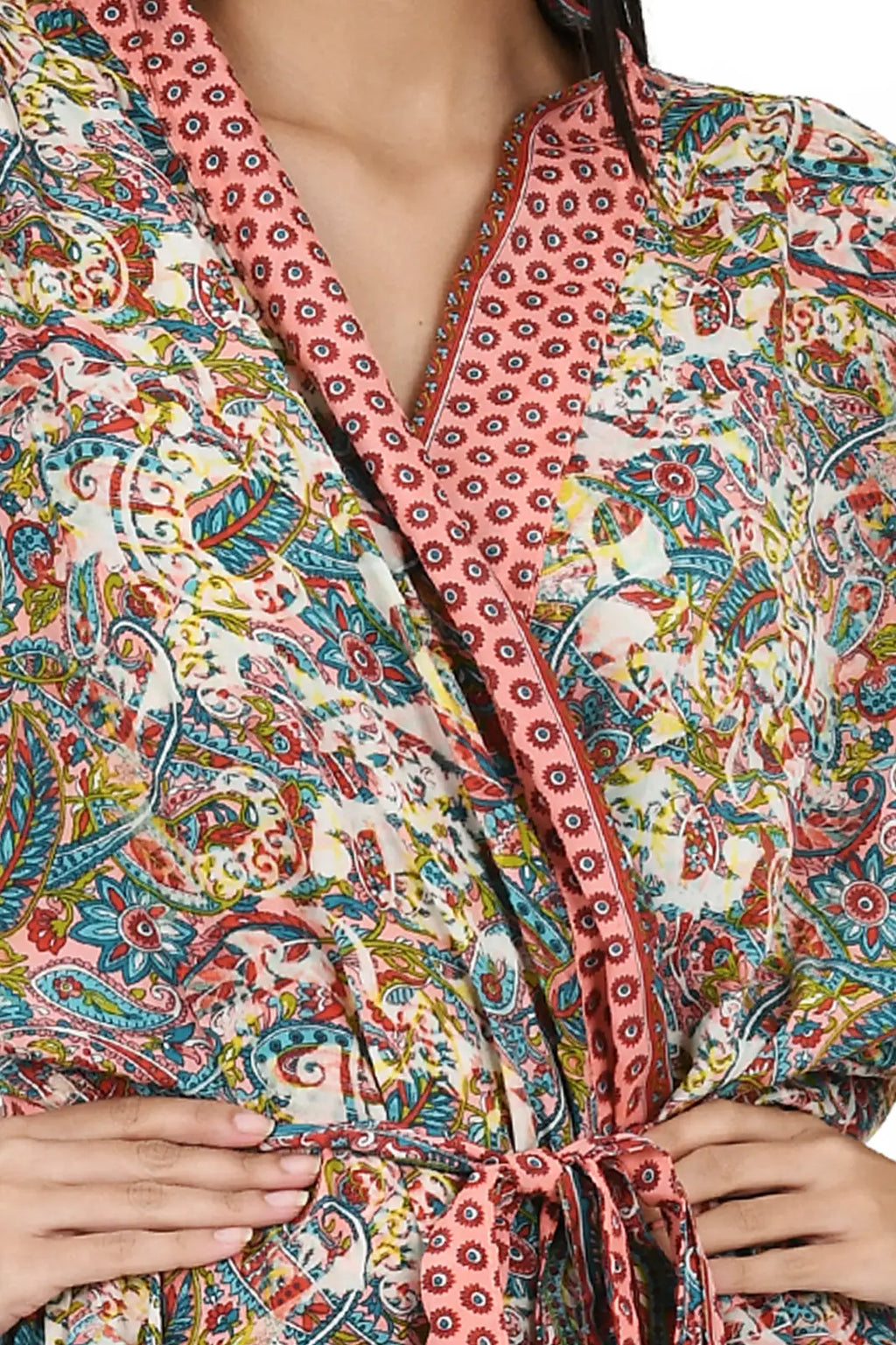 Women's Silk Kimono & Cami Set in ivory pink blue