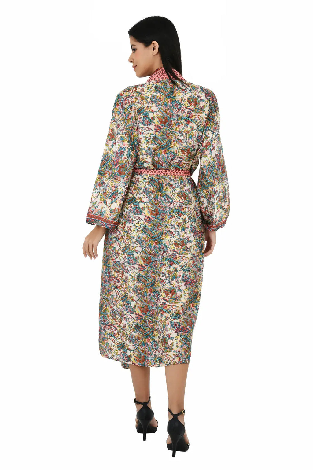 Women's Silk Kimono & Cami Set in ivory pink blue