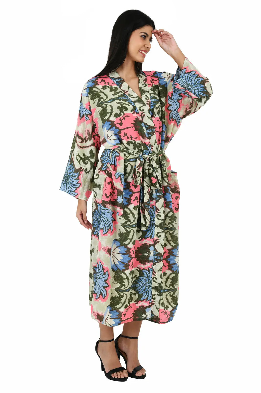 Women's Silk Kimono & Cami Set in ivory pink floral