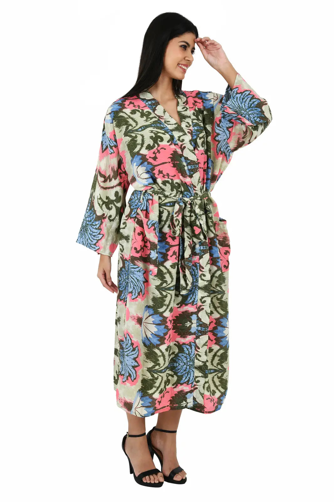 Silk Sari Women Kimono Cami Set | One Size Pastel Ivery Pink Floral Beach Wear