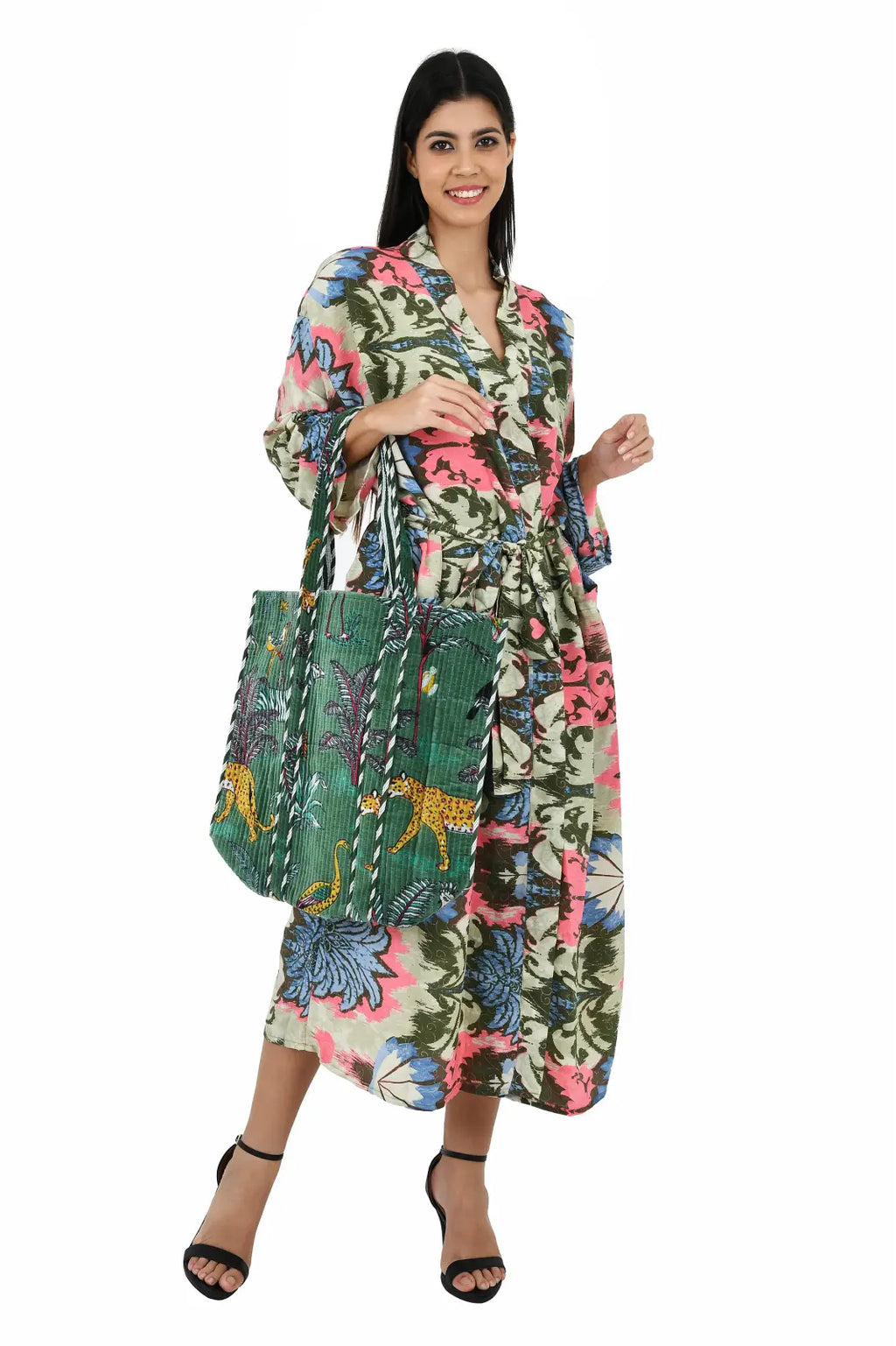 Women's Silk Kimono & Cami Set in ivory pink floral