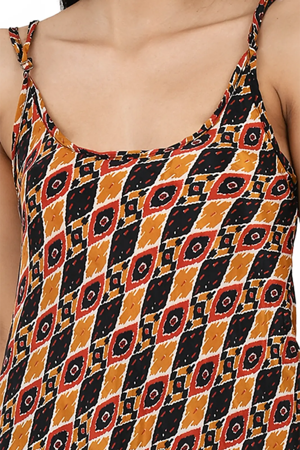 Women's Silk Kimono & Cami Set in brown black geometric